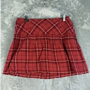 GUESS JEANS Red Plaid Mini Skirt Women's Size 29 Frayed Hem Y2K Style‎